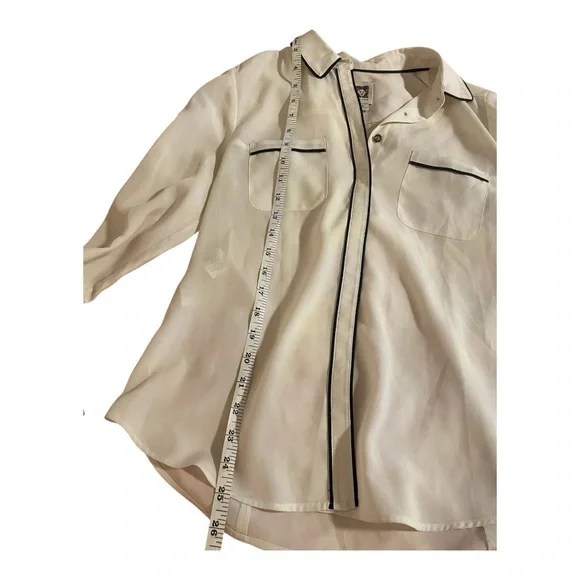 Anne Klein Cream and Black Casual Button Down Shirt - Picture 6 of 8